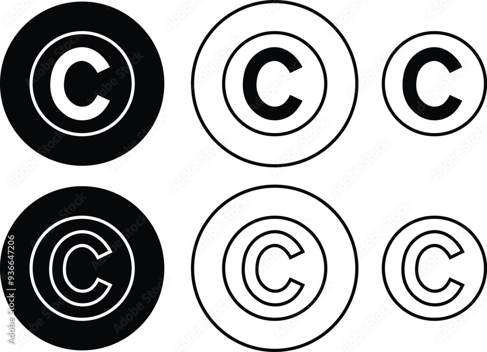 Copyright Icon Set. Trademark Copyright Protection C Mark flat and line Vector Sign isolated on transparent background Suitable collection for Apps and Websites UI Designs. Business product license Copyright Icon Set. Trademark Copyright Protection C Mark flat and line Vector Sign isolated on transparent background Suitable collection for Apps and Websites UI Designs. Business product license