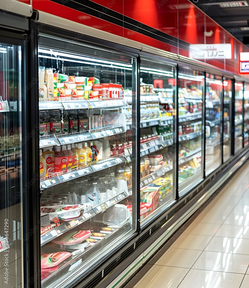 Refrigerated Shelves Full of Food at a Grocery Store Refrigerated Shelves Full of Food at a Grocery Store