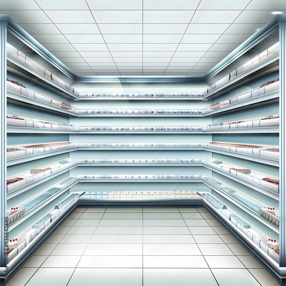 Obraz premium Empty Supermarket Shelves Interior Design