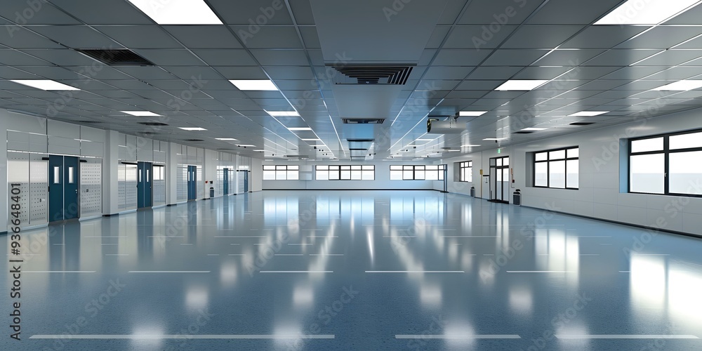 Obraz premium Clean Modern Empty Office Interior Design with Grey Tiled Floor