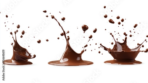 Three Chocolate Splashes on White Background