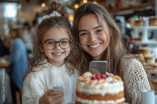 A young girl with glasses and long brown hair smiles while taking an selfie video on her phone, sitting at the table