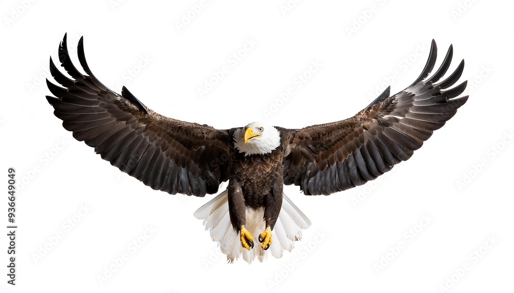 Obraz premium american bald eagle - Haliaeetus leucocephalus - is a bird of prey found in North America, mottled feather colors, isolated cutout on white background