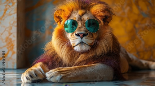 Cool Lion with Sunglasses Generative AI photo