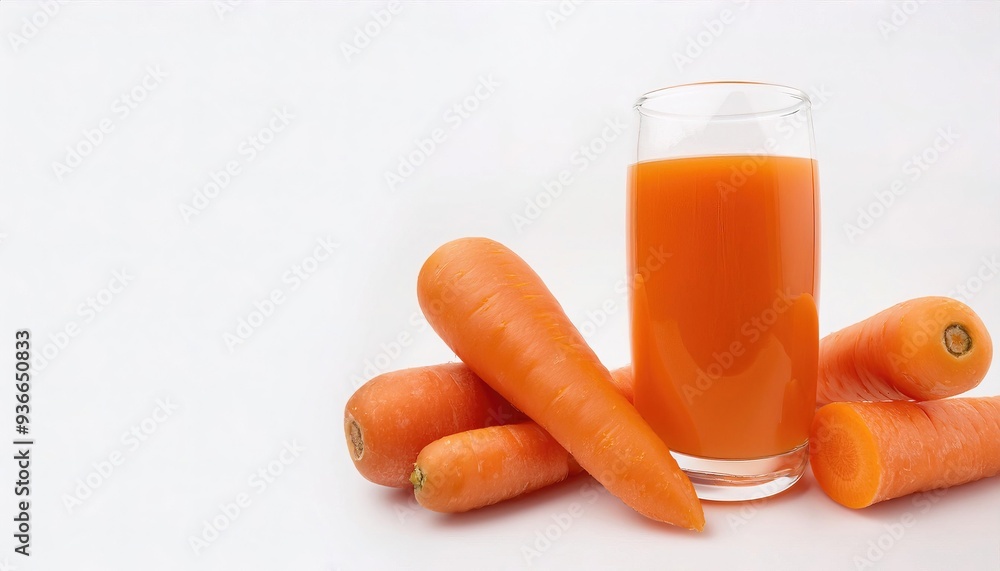 fresh home made carrot juice squeezed in glass with orange carrots. Made from a personal juicer extractor or machine. Isolated on white background with copy space fresh home made carrot juice squeezed in glass with orange carrots. Made from a personal juicer extractor or machine. Isolated on white background with copy space
