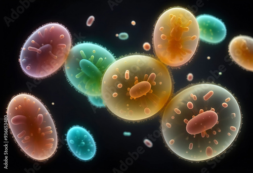 Unicellular organisms or protozoa, single-celled organisms microorganisms such as archaea, bacteria or protists swim in water photo