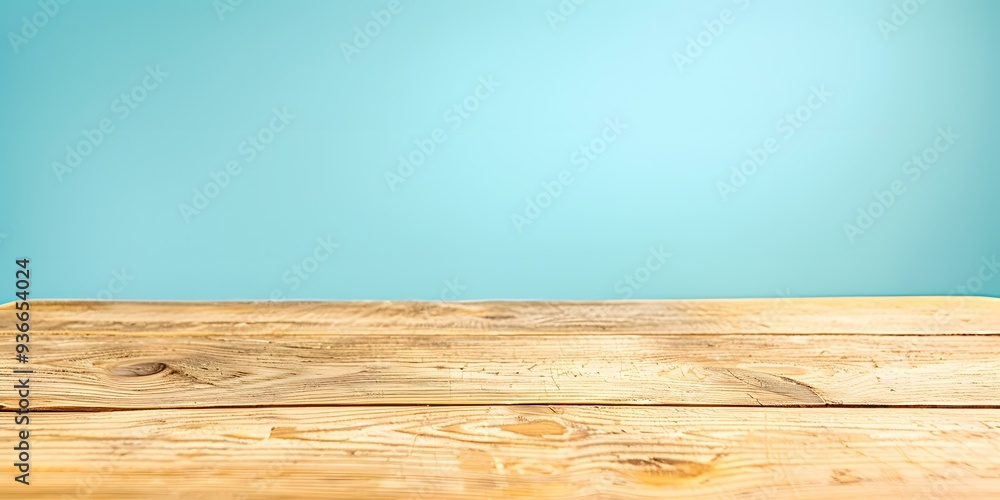 Fototapeta premium Light Blue Background Wooden Table Top