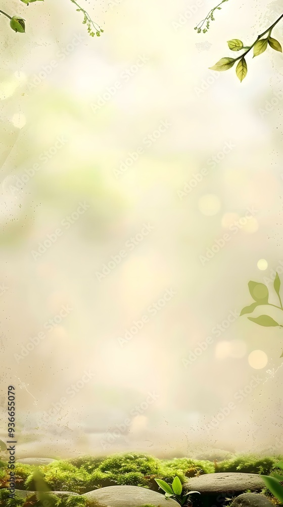 Green Moss and Stones with Blurred Background