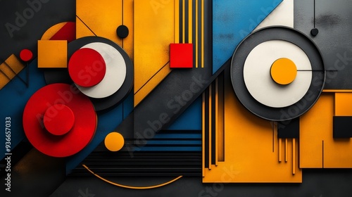 Abstract geometric art with vibrant colors and shapes on textured background
