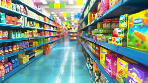 Supermarket Aisle With Colorful Packaging