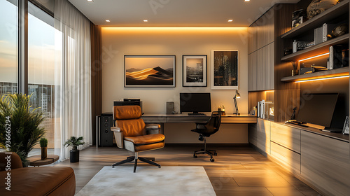 Wallpaper Mural Modern Home Office Interior With Stylish Furniture And Decor Torontodigital.ca