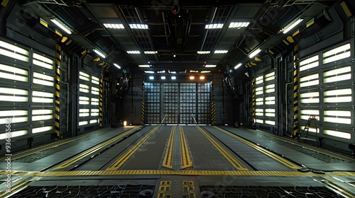 Fototapeta Naklejka Na Ścianę i Meble -  Futuristic Spaceship Interior Cargo Bay