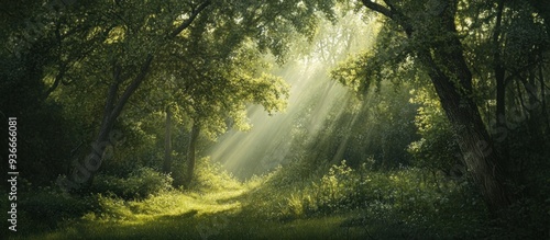 Sunbeams Illuminating a Forest Path