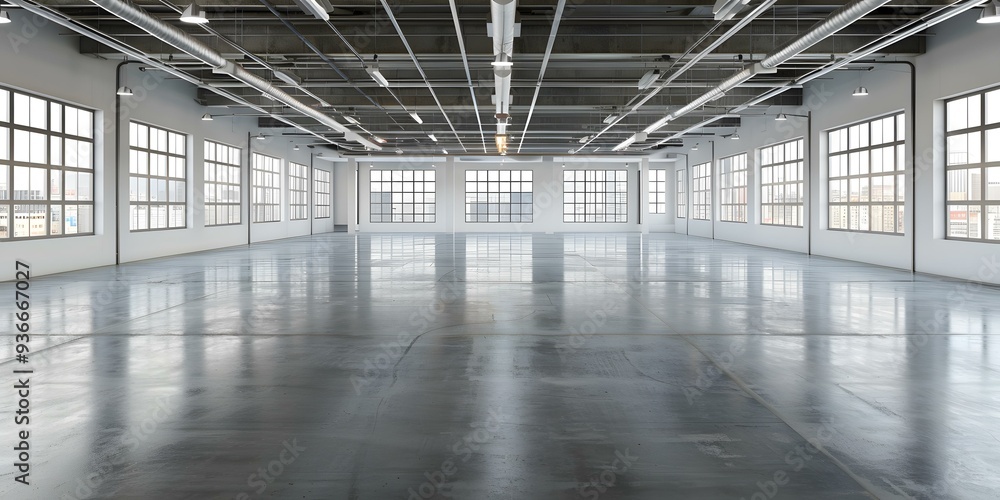 Empty Large Industrial Building Interior With Big Windows Empty Large Industrial Building Interior With Big Windows