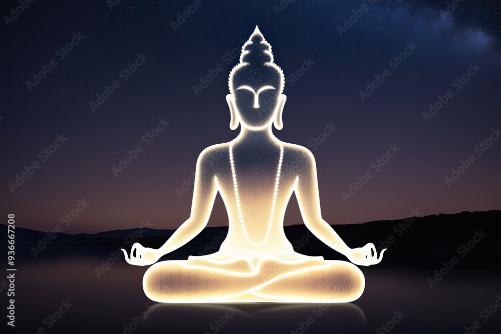 Radiant Meditation of a Divine Figure Under a Tranquil Night Sky Radiant Meditation of a Divine Figure Under a Tranquil Night Sky