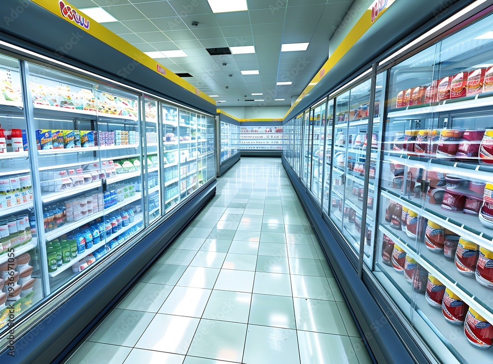 Empty Supermarket Aisle With Refrigerated Food Empty Supermarket Aisle With Refrigerated Food