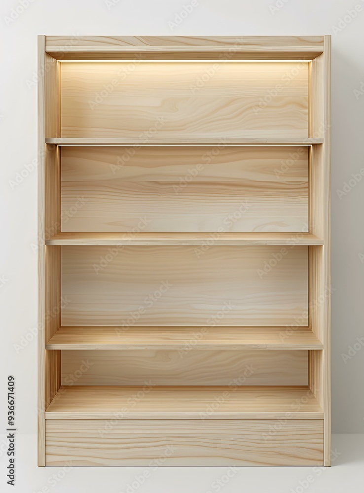 Wooden Bookshelf with Four Shelves and a Light Wooden Bookshelf with Four Shelves and a Light