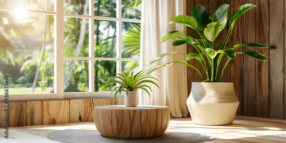 Sunlight Through Window with Plants and Wooden Floor Sunlight Through Window with Plants and Wooden Floor