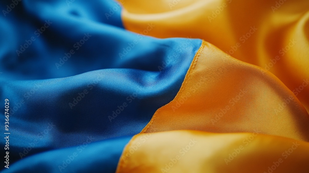 Ukrainian flag waving in the wind, close-up of fabric and colors Ukrainian flag waving in the wind, close-up of fabric and colors