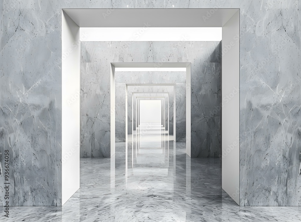Abstract Perspective View of White Frame and Grey Wall Corridor Abstract Perspective View of White Frame and Grey Wall Corridor