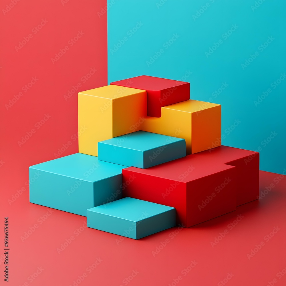 Obraz premium Abstract Colorful Blocks Minimalist 3D Design Background