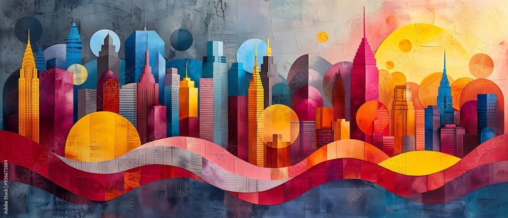 Abstract depiction of cityscape where each building formed layer of challenge success symbolizing growth resilience urban development focus how community visualize their strength through collective Abstract depiction of cityscape where each building formed layer of challenge success symbolizing growth resilience urban development focus how community visualize their strength through collective