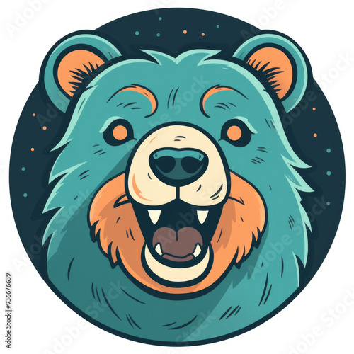 A vibrant depiction of a bear's head with a friendly expression set against a dark background photo