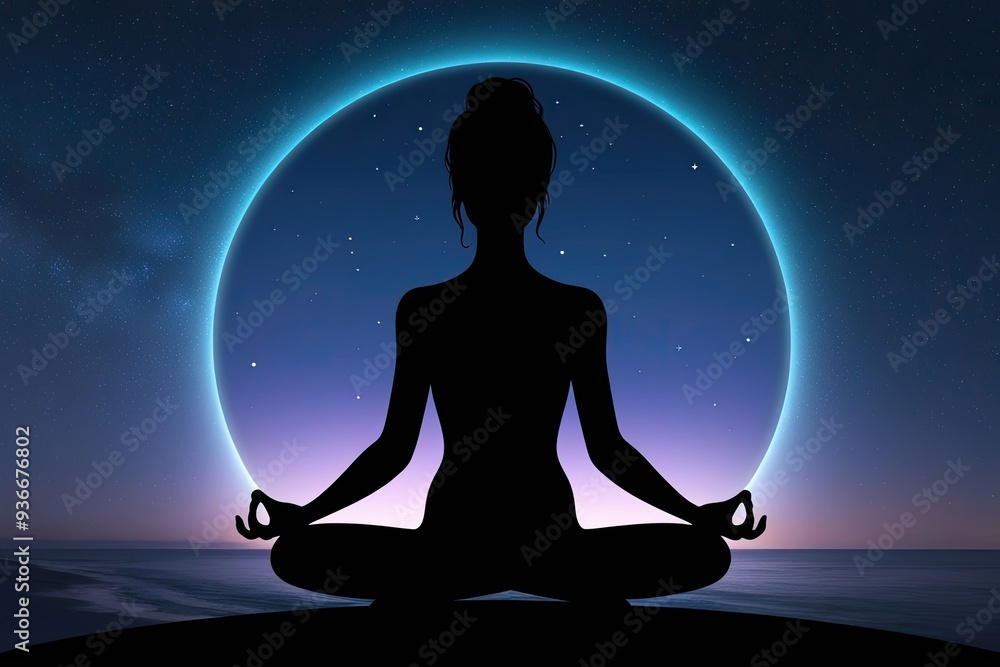 Ethereal Nighttime Silhouette Meditation Illustration Ethereal Nighttime Silhouette Meditation Illustration
