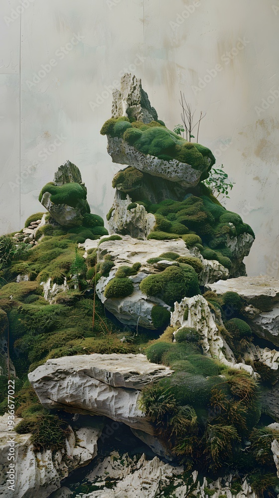 Green Moss Covered Stones In A Garden Green Moss Covered Stones In A Garden