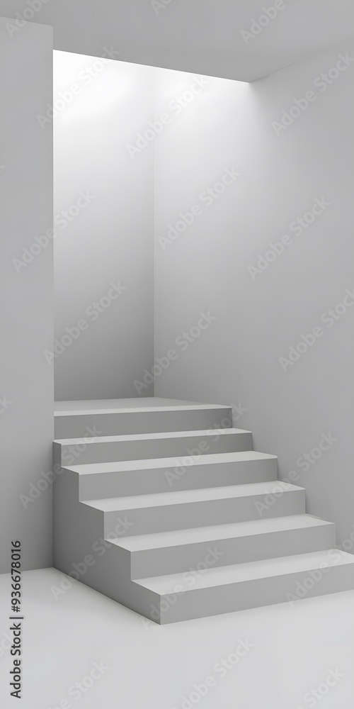 Minimalist 3D Rendering of White Stairs in Empty Room Minimalist 3D Rendering of White Stairs in Empty Room