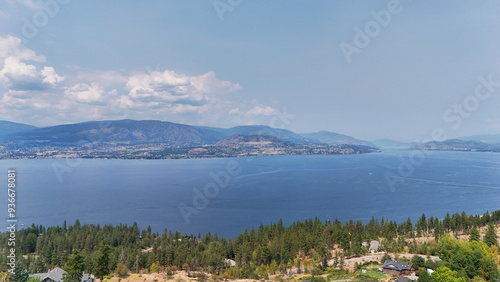 Aerial view of Okanagan Lake at Lakeshore Road during a summer season in Kelowna, British Columbia, Canada photo