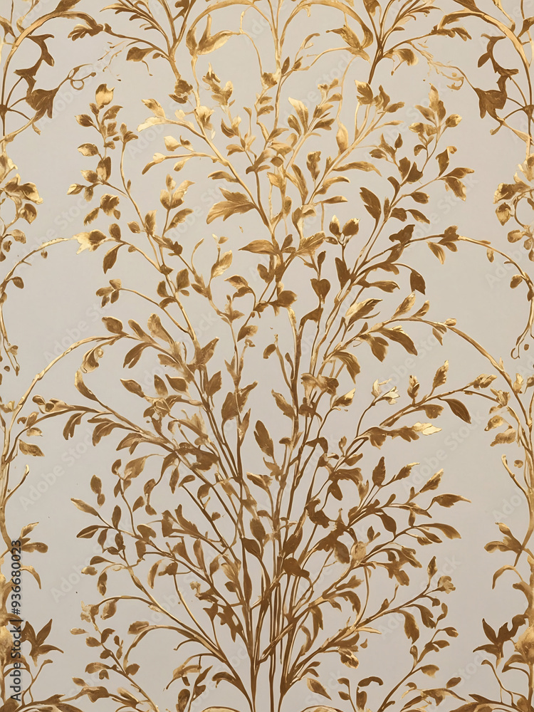 An elegant wallpaper design with subtle, hand-painted gold leaf patterns An elegant wallpaper design with subtle, hand-painted gold leaf patterns