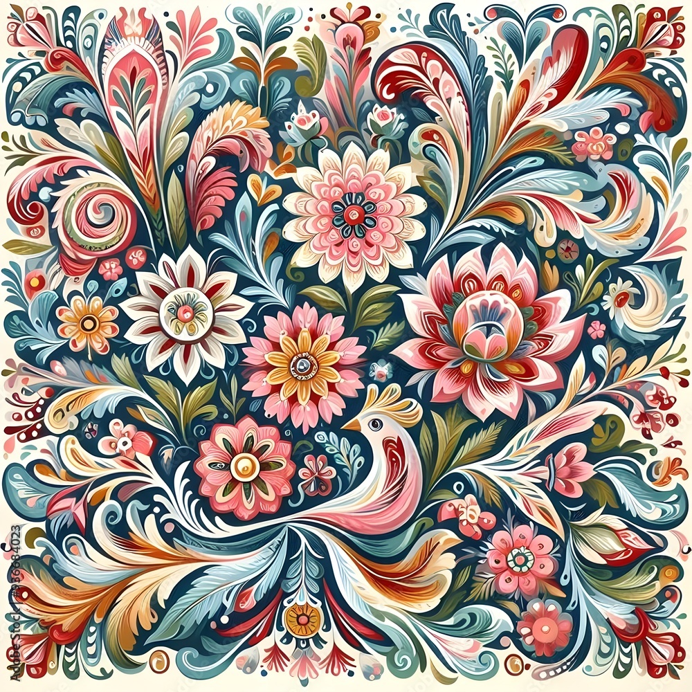 Norwegian Scandinavian rosemaling traditional handpainted folk art in bright floral patterns Norwegian Scandinavian rosemaling traditional handpainted folk art in bright floral patterns