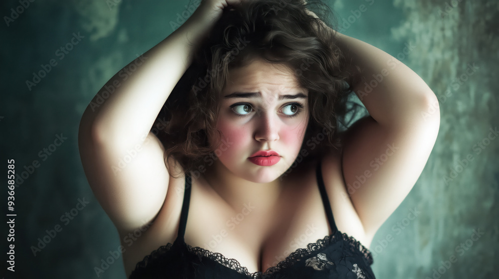 Fototapeta premium obesity, overweight, plus size, body positivity, self-esteem, confidence, mental health, discrimination, prejudice, bullying, low self-worth