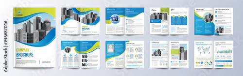 Multipage company profile business brochure design layout, Corporate brochure editable template with cover page, minimalist A4 16 pages brochure design with modern concept
