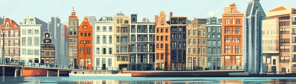 Fototapeta premium Row of Colorful Buildings Along a Canal