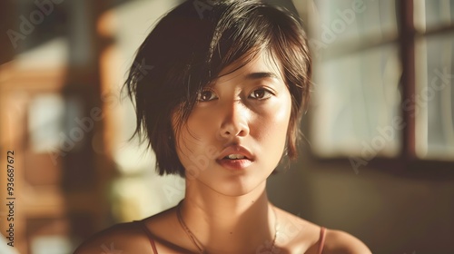 Beautiful asian woman with short haircut