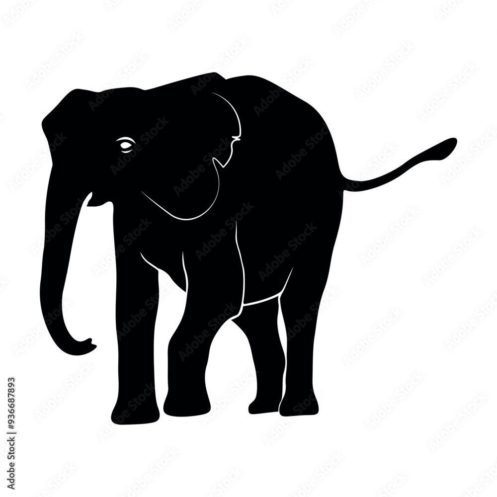 Obraz premium Elephant Silhouette vector. Silhouette of elephants. Elephant shadow hand drawn. Animal Elephant Silhouettes vector illustration.