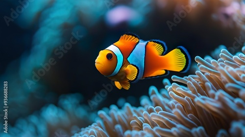 Bright clownfish nestled in anemone perfect for capturing vibrant underwater marine life photography