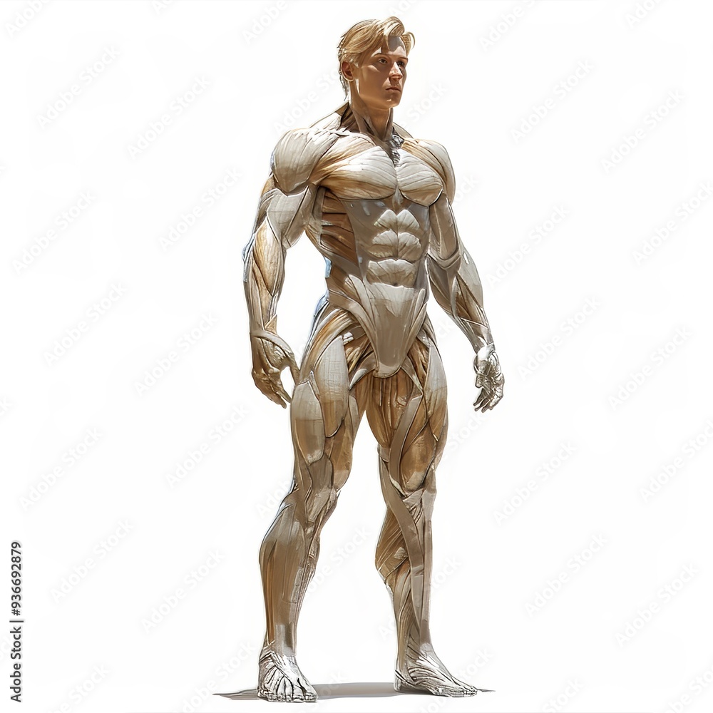 Anatomic study of a muscular young male with detailed muscle structure isolated on white background. Perfect for medical and fitness concepts, anatomy textbooks, 3D modeling, and more. Anatomic study of a muscular young male with detailed muscle structure isolated on white background. Perfect for medical and fitness concepts, anatomy textbooks, 3D modeling, and more.