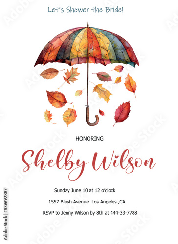 Vibrant watercolor Bridal shower invitation Fall Bridal invite