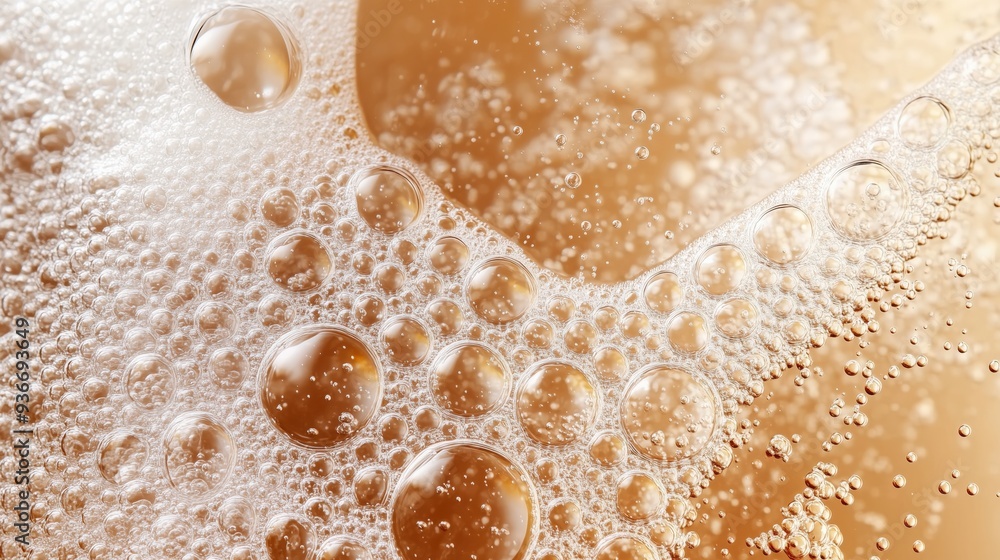 Macro shot of golden beer foam and bubbles, capturing the intricate texture and frothy details. Ideal for beverage-related content, bar promotions, or brewing industry visuals. Macro shot of golden beer foam and bubbles, capturing the intricate texture and frothy details. Ideal for beverage-related content, bar promotions, or brewing industry visuals.