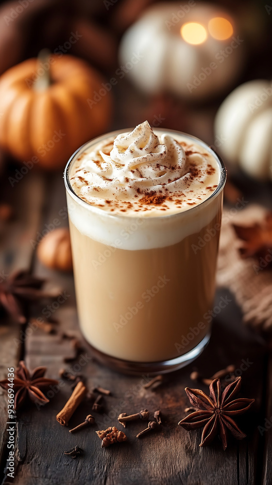 A beautifully presented pumpkin cream cold brew latte in a glass tumbler, with creamy layers and a smooth pumpkin foam on top A beautifully presented pumpkin cream cold brew latte in a glass tumbler, with creamy layers and a smooth pumpkin foam on top