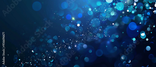 Festive holiday illumination and decoration concept - christmas garland bokeh lights over dark blue background