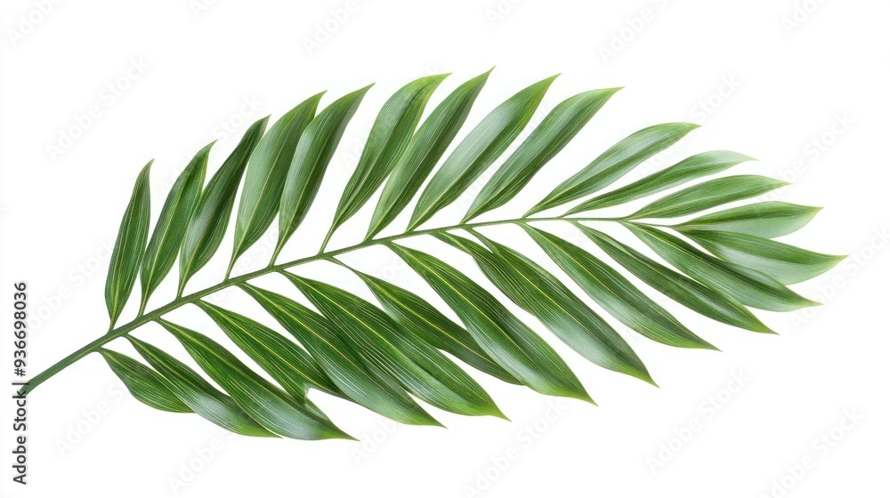 Single Green Palm Leaf with Veins Isolated on White Background Single Green Palm Leaf with Veins Isolated on White Background