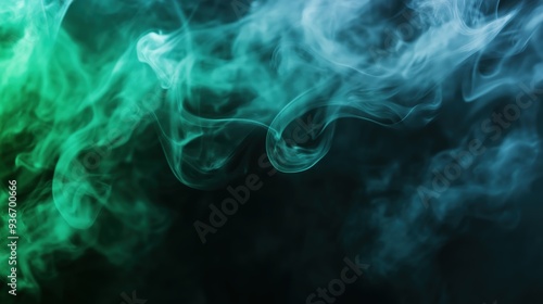 Cloud of green and blue smoke swirling against a black background. The soft, mysterious design creates a spooky atmosphere, perfect for horror-themed visuals or eerie backdrops