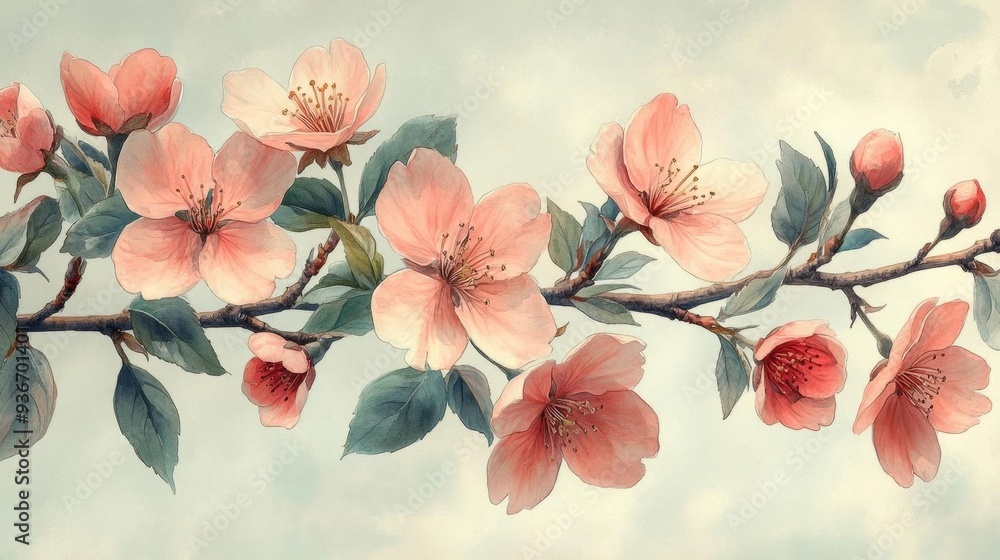 Delicate cherry blossoms on branch - generative ai Delicate cherry blossoms on branch - generative ai
