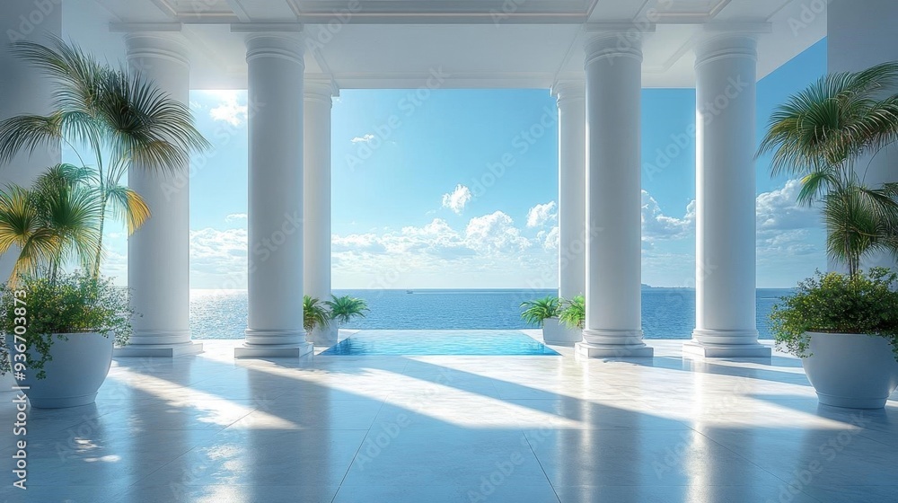 Fototapeta premium Luxurious oceanfront villa with infinity pool - generative ai