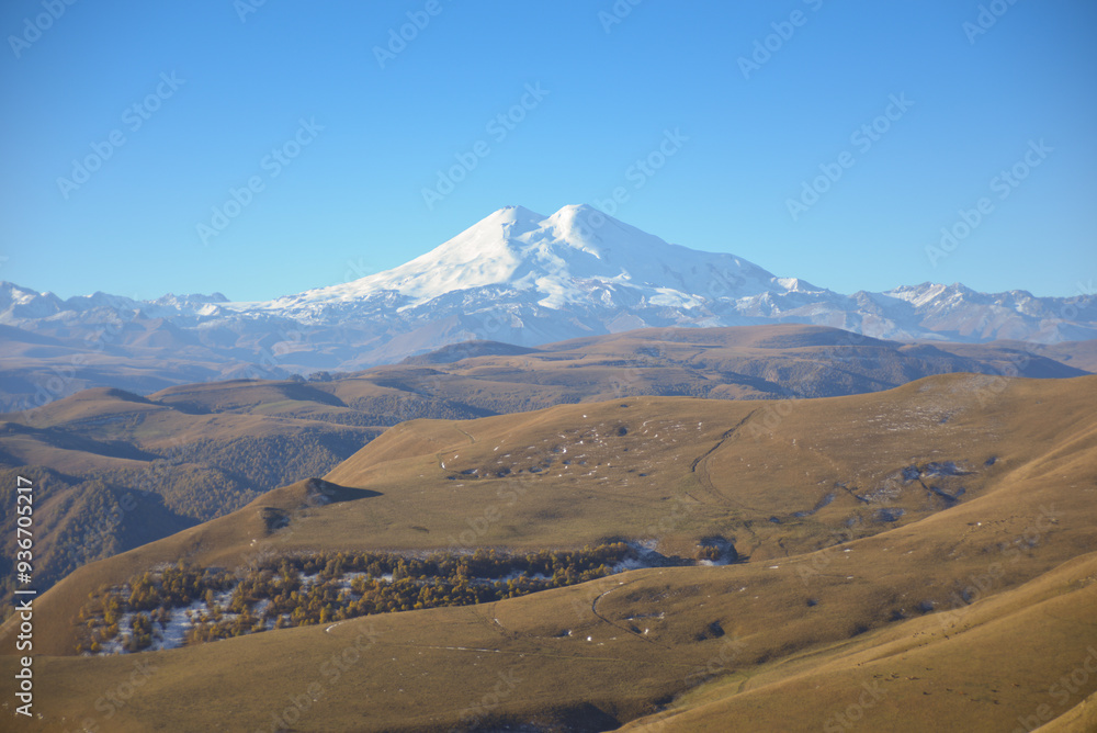 A view on Elbrus mountain . Dzhili-Su, Republic of Kabardino-Balkaria, Russia.