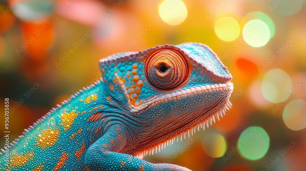 Obraz premium Vibrant chameleon close-up - generative ai